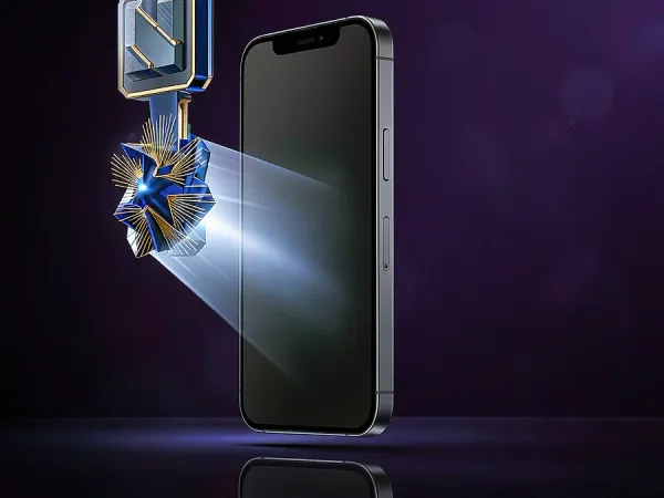 m66 Smartphone with floating geometric icons