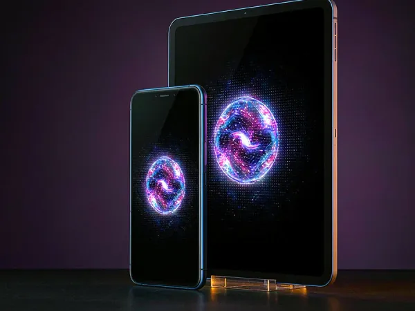 m66 Smartphone and tablet with glowing circular graphics